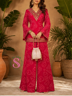 Red Bandhani Print Women’s Palazzo Co-ord Set