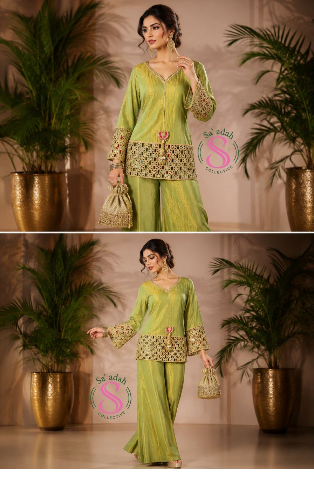 Lime Green Embellished Women’s Sharara Set